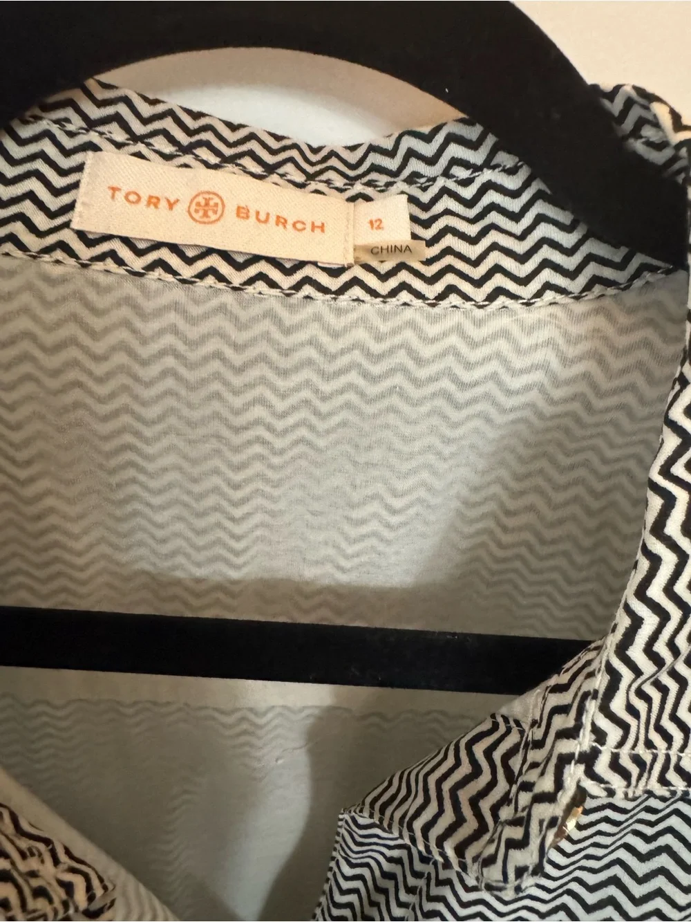 Tory Burch Zig Zag Shirt Dress with Tie Waist